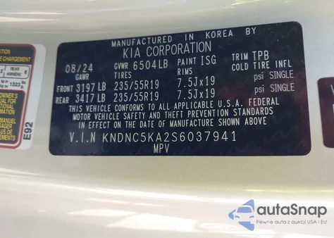 2025 Kia Carnival Mpv Hybrid Ex from USA, damaged, VIN KNDNC5KA2S6037941